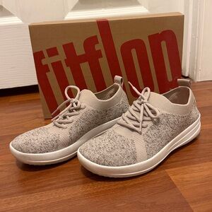 FitFlop F-Sporty Uberknit Slip-on Sneakers Metallic Mink-Rose Gold/Beige Sz. 5